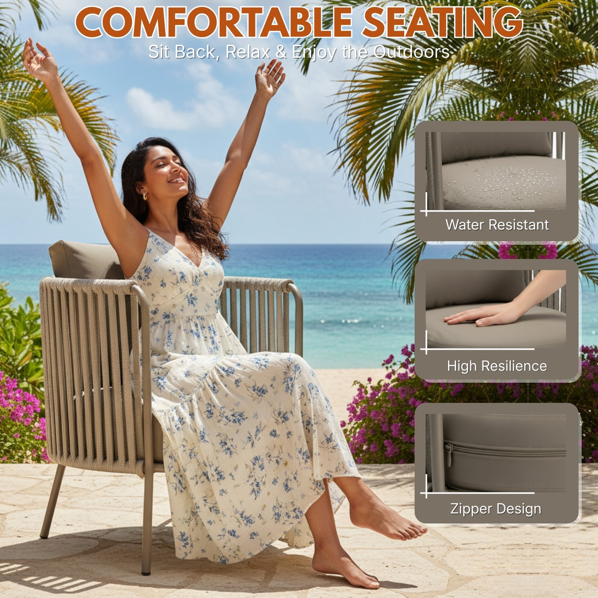 2-Piece Outdoor Rope Sofa Chairs (Grey)