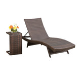 Outdoor All-Weather HDPE Wicker Rattan Sunlounger Recliner with Side Table
