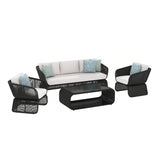 Outdoor Braided Rope Sofa Set With 2-Tier Glass Top Table