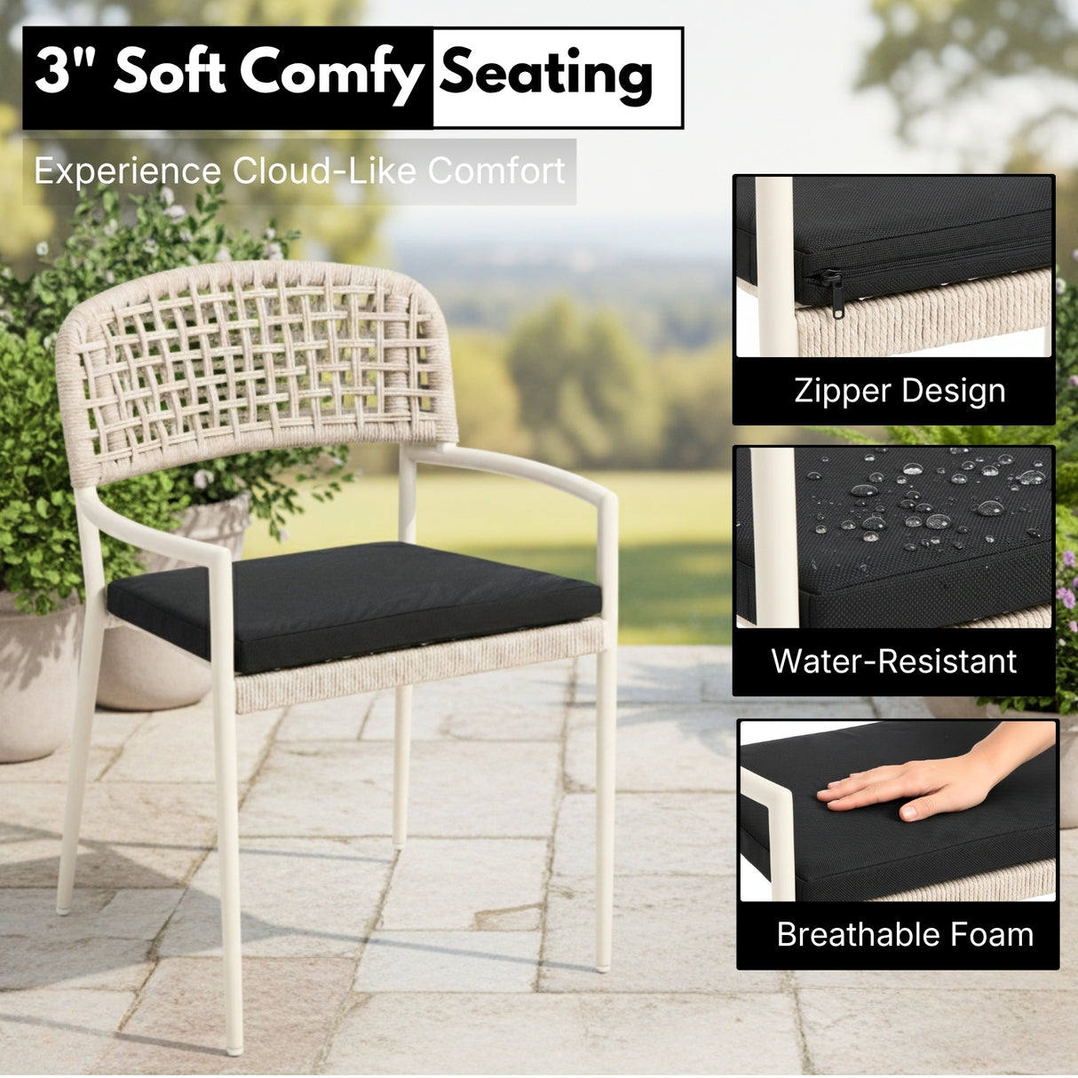 Outdoor Rope Dining Chair with Cushion (Platinum & Black)