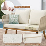 Outdoor Rope 4-Piece Patio Sofa Set with Wooden Legs & Coffee Table (Platinum & Off-White)