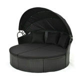 Outdoor Round Canopy Daybed Wicker Patio Furniture Set with Cushions