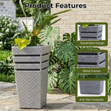 Outdoor Tall Square Rattan Planter Set of 2 (Silver Grey)