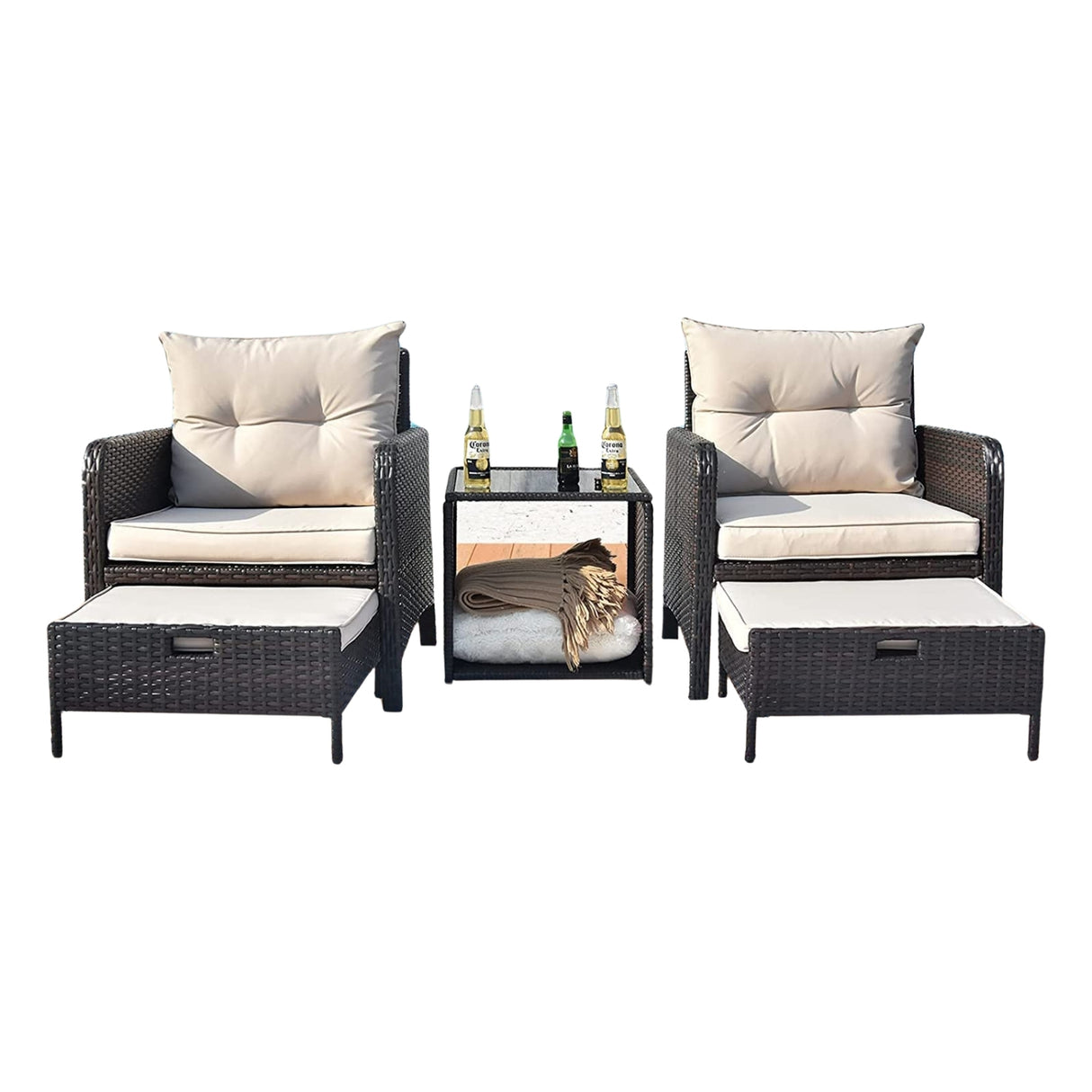 Outdoor 5 Piece Patio Wicker Furniture Set