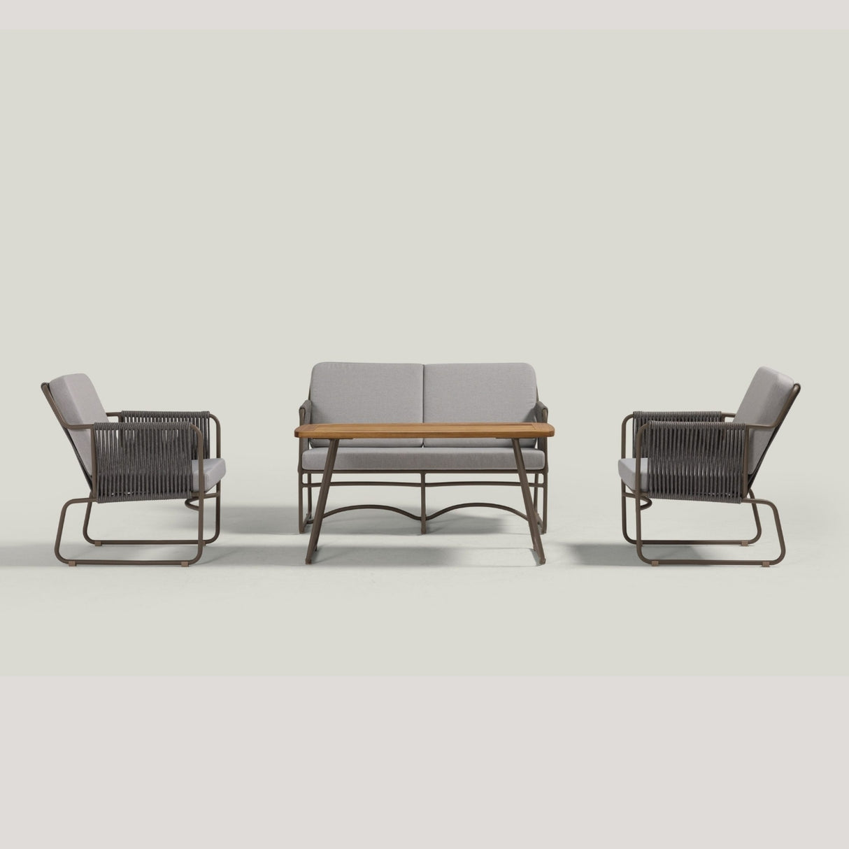 Outdoor Rope Loveseat Sofa Set With Wooden Top Table