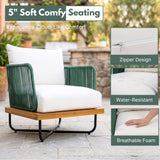 Outdoor Rope Sofa with Wooden Base (Green & White)