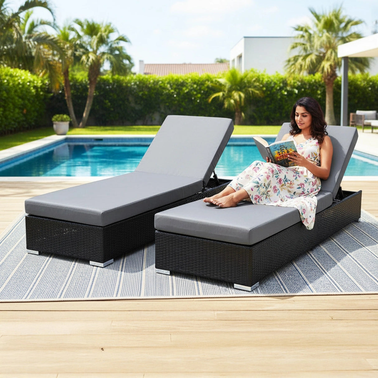 Outdoor 2-Piece Chaise Lounge Chair with Adjustable Settings and Cushions