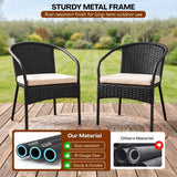 3 Piece Outdoor Wicker Patio Furniture Set (Black & Cream)