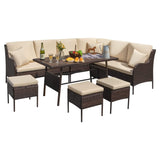 6 Piece Outdoor Patio Furniture Set (Dark Brown & Cream)
