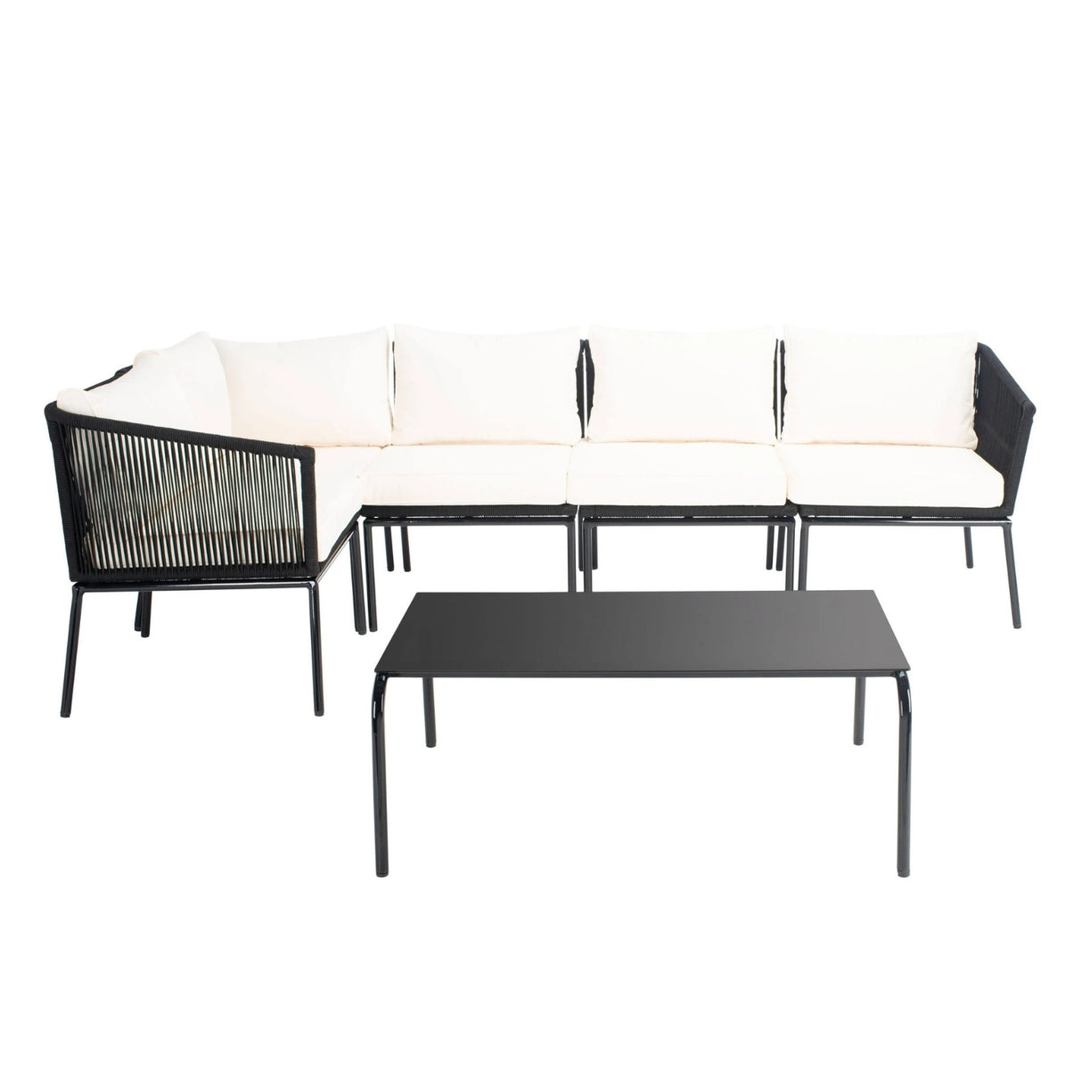 Outdoor Black Rope L-Shape All Weather Sectional Sofa Set