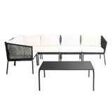 Outdoor Black Rope L-Shape All Weather Sectional Sofa Set
