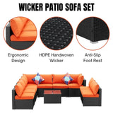 Outdoor Garden Conversation Sofa Set (Black/Orange)