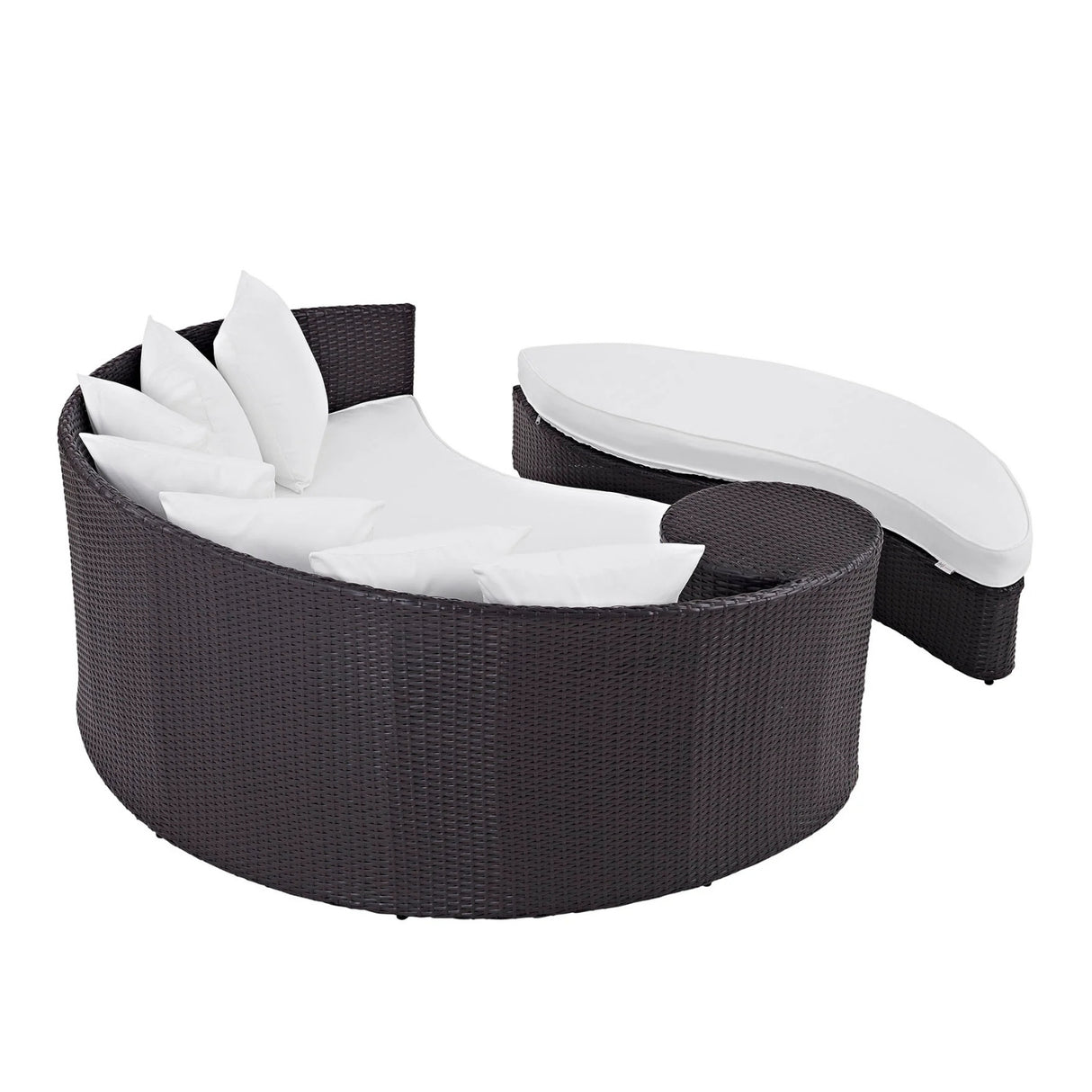 Outdoor Rattan Wicker Daybed (Dark Brown & White)