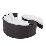 Outdoor Rattan Wicker Daybed (Dark Brown & White)