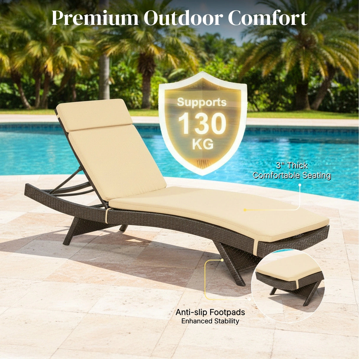 All-Weather Rattan Wicker Outdoor Chaise Lounge Chair Set of 2