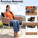 Outdoor Rope Sofa Set with Wooden Top Center Table (Beige & Black)