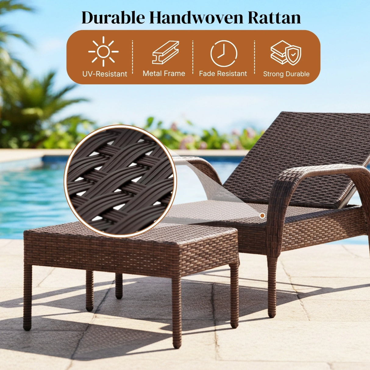Outdoor Wicker 2 Piece Patio Armchair Recliner with Ottoman