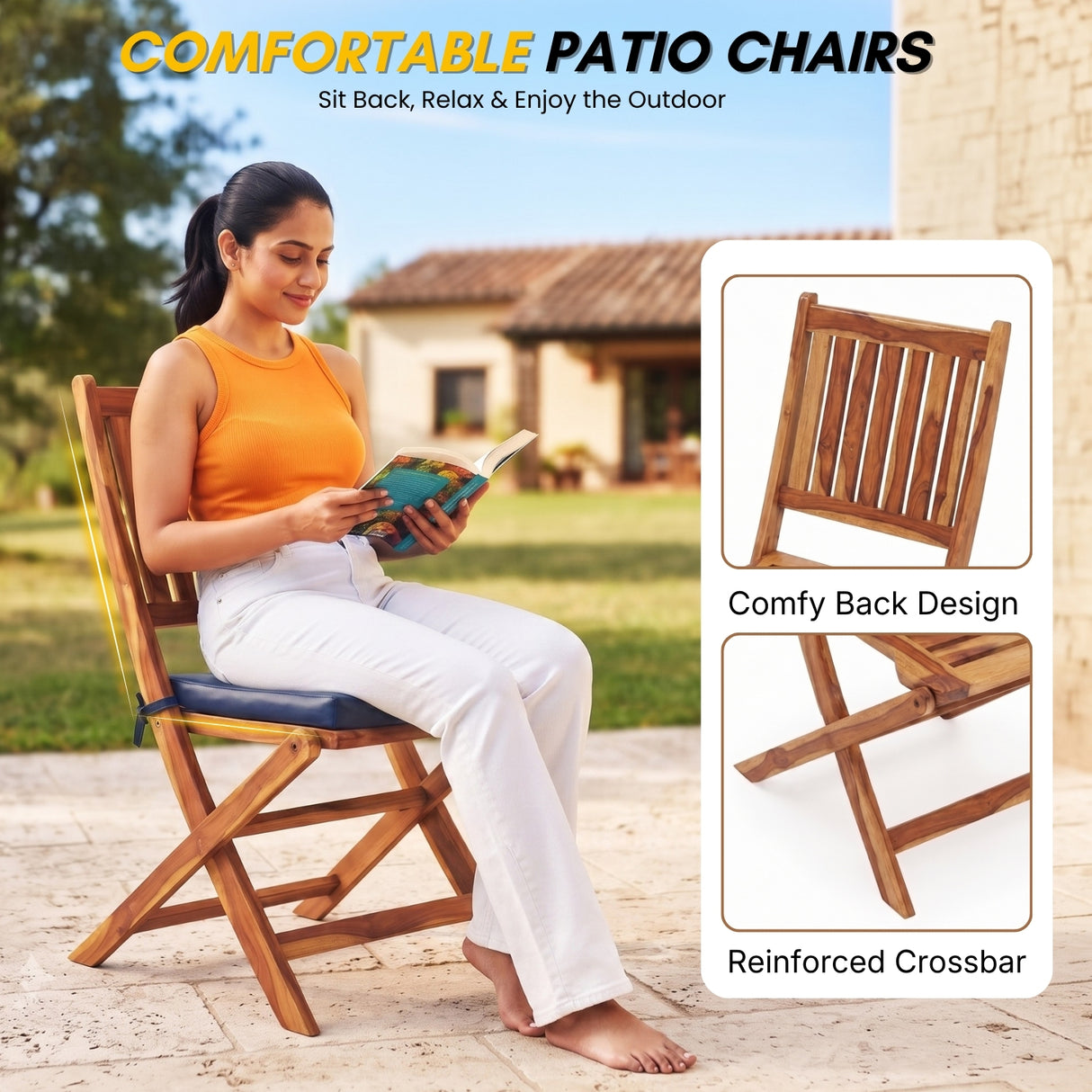 Acacia Wood Foldable Outdoor Bistro Set – 2 Chairs & Round Table