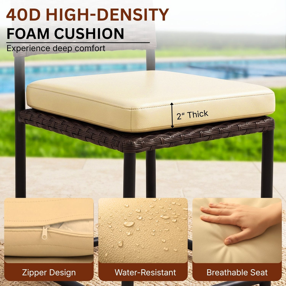 5-Piece Outdoor Wicker Patio Furniture Set (Dark Brown & Cream)