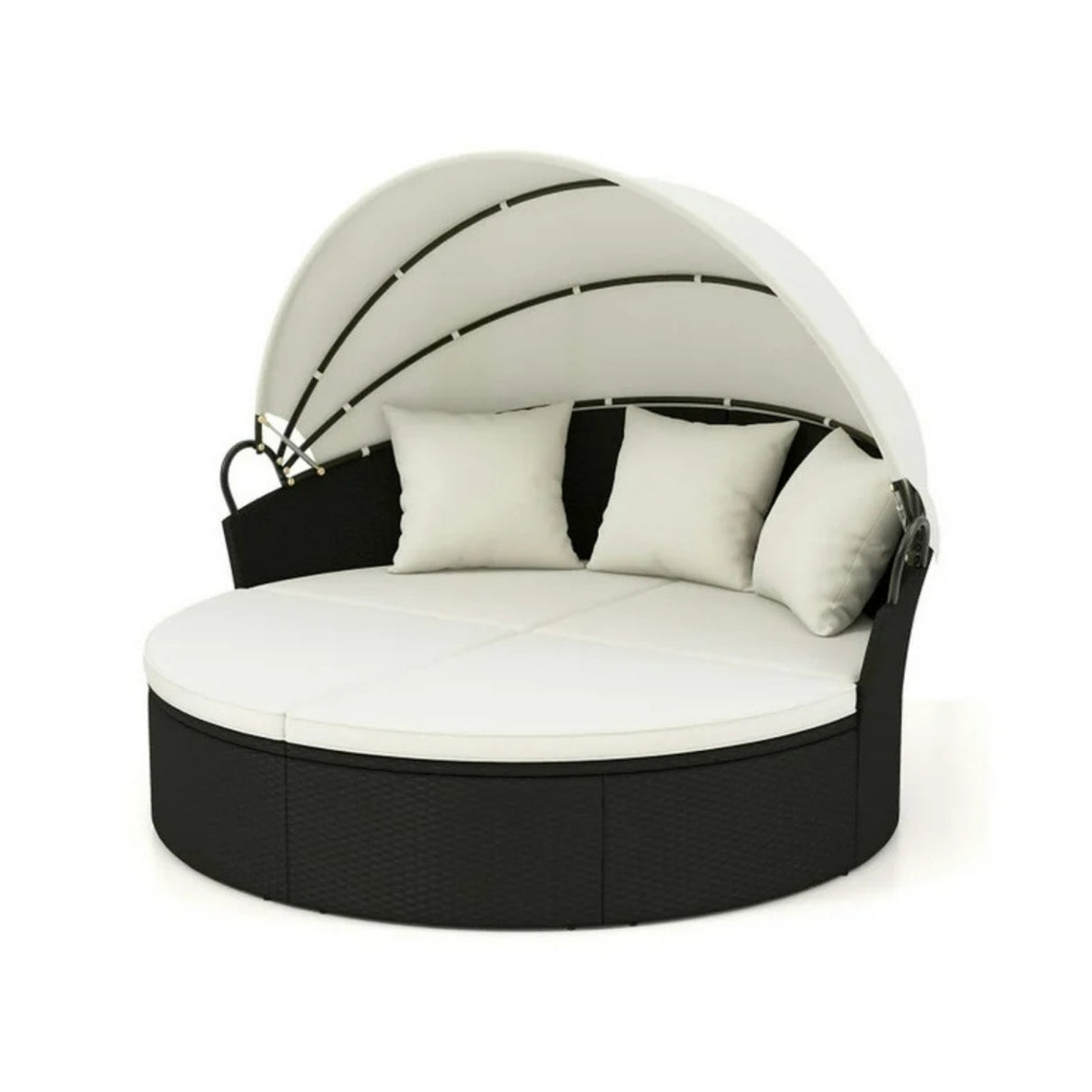 Outdoor Round Canopy Daybed Wicker Patio Furniture Set with Cushions