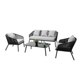4-Piece Outdoor Rope Patio Sofa Set (Black & Off-White)
