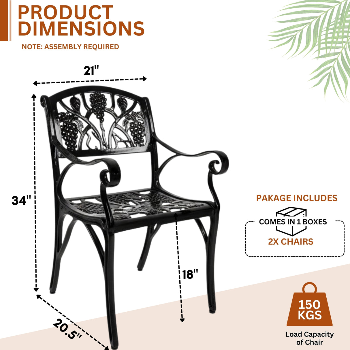Outdoor Cast Aluminum 2 Chairs Patio Bistro Set (Black)