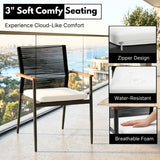 Modern Outdoor Rope Chairs with Wooden Armrests & Cushions (Black & White)