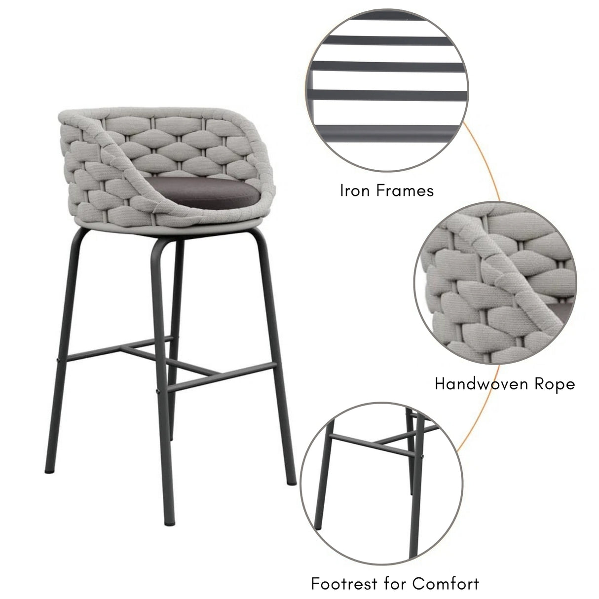 2-Piece Outdoor Rope Bar Chairs – Stylish Comfort Built to Last