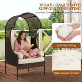 Outdoor Wicker Canopy Egg Chair with Cushions (Dark Brown & Cream)
