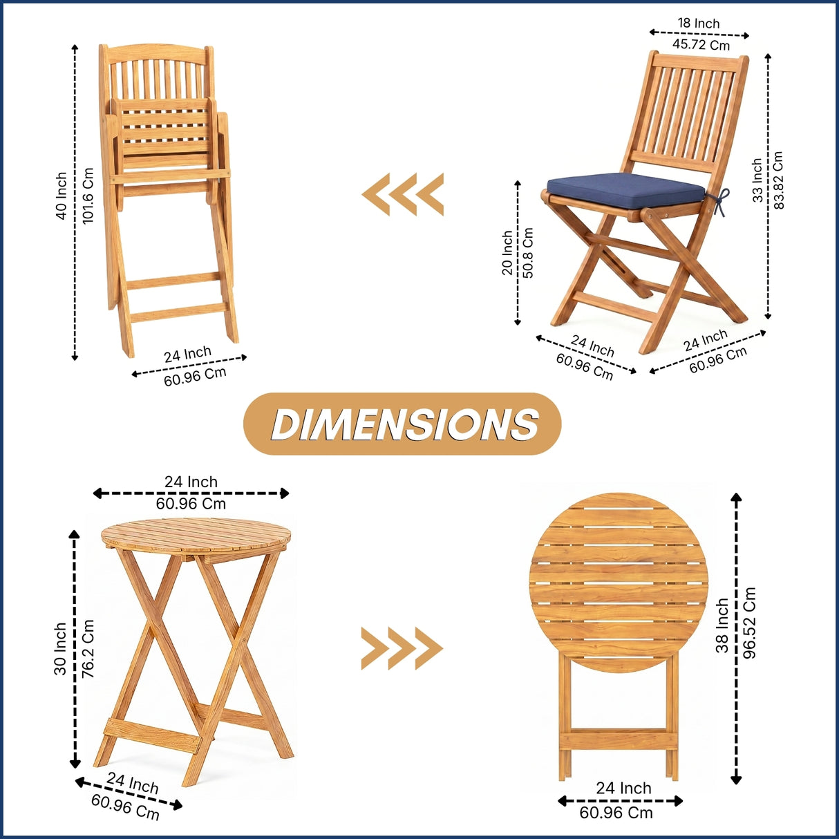 Acacia Wood Foldable Outdoor Bistro Set – 2 Chairs & Round Table