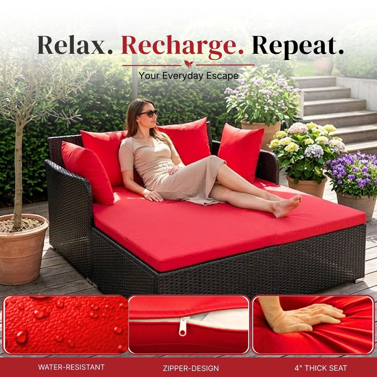 Outdoor Patio Double Seater Daybed For Garden, Poolside
