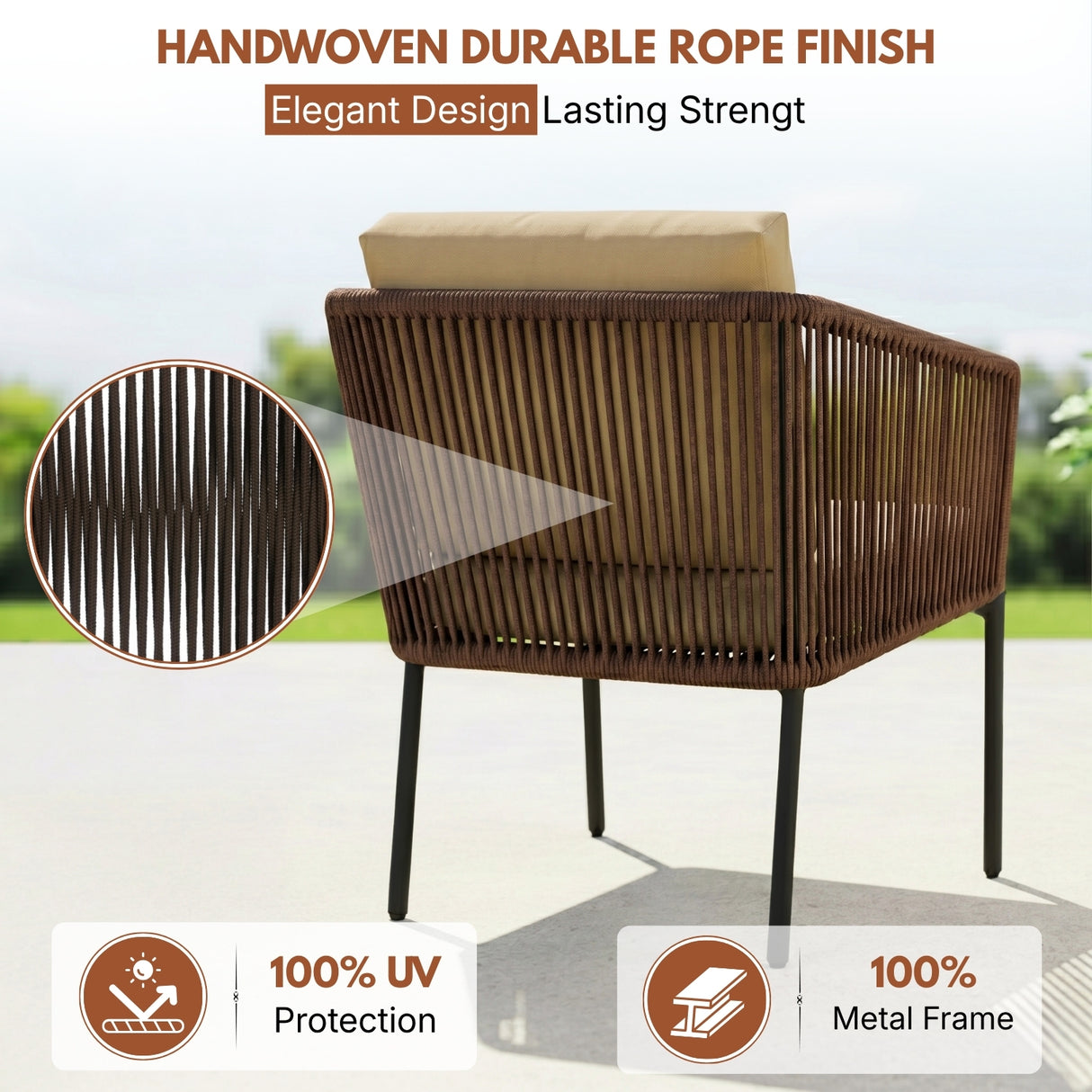 Outdoor 4 Seater Rope Conversation Sofa Set (Brown & Cream)
