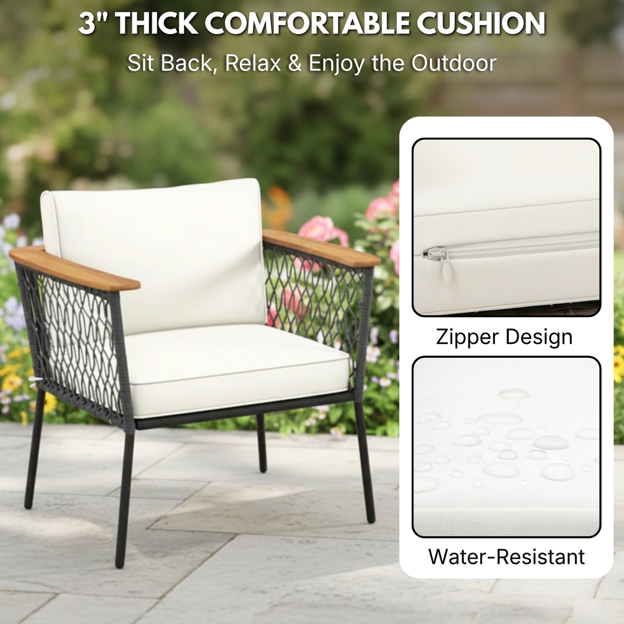 Modern Outdoor Wicker Patio Chair Set with 2-Tier Wooden Top Table