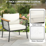 Modern Outdoor Wicker Patio Chair Set with 2-Tier Wooden Top Table