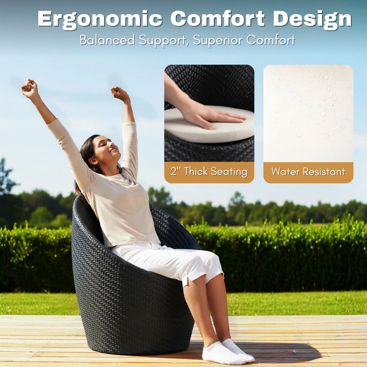 Outdoor Rattan Wicker 3-Piece Conversation Set