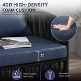 Outdoor 5 Piece Rope Patio Chair Ottoman Set (Black & Navy-Blue)