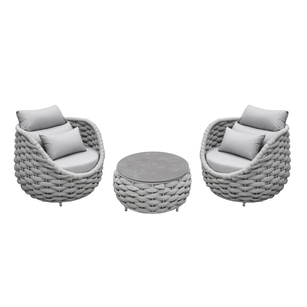 Bird’s Nest Shape 3-Piece Hand-Woven Rope Patio Set