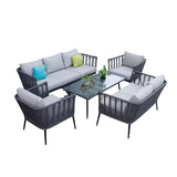 Outdoor Grey Rope 7-Seater Sofa Set With Glass Top Table