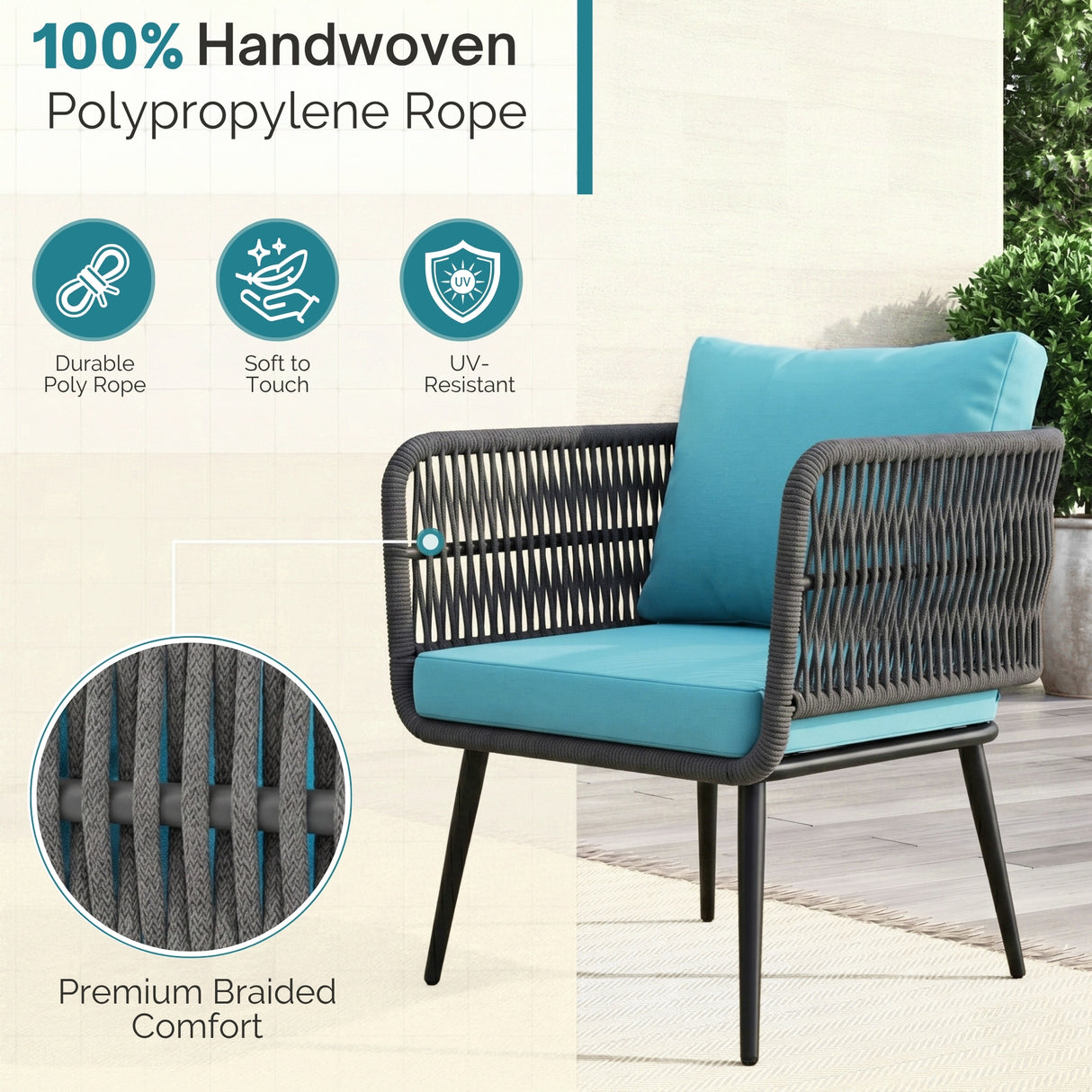 Outdoor Rope 4 Seater Conversation Furniture Set (Grey & Sky-Blue)