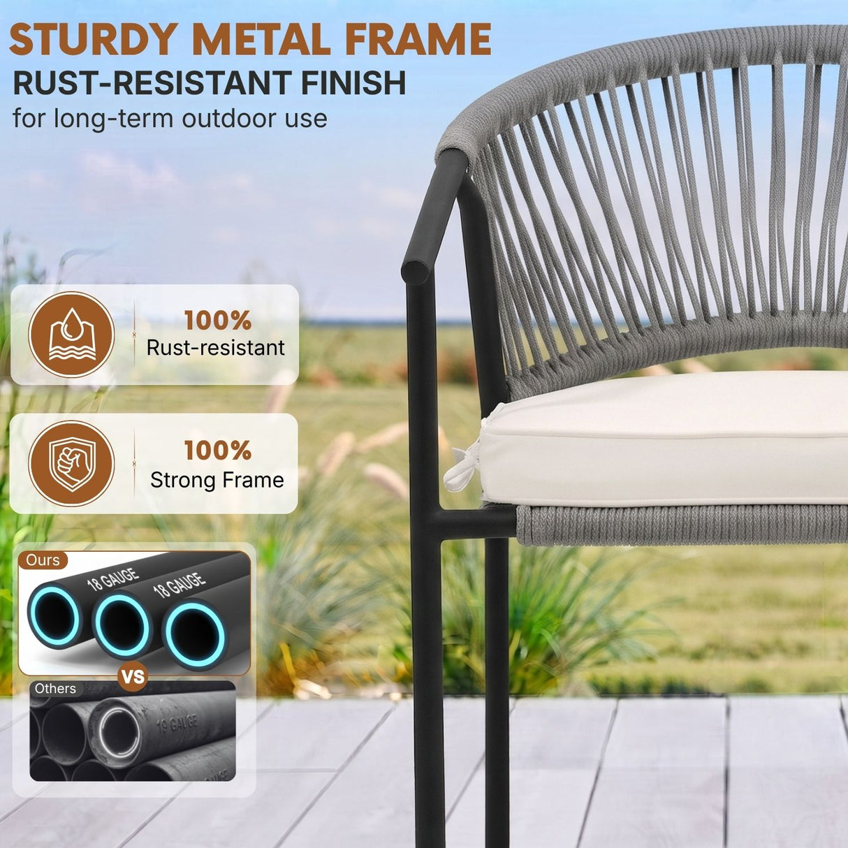 4-Piece Outdoor Rope Patio Dining Chairs