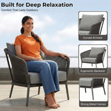 Outdoor Rope L-Shape Sofa Set with Center & Side Table (Grey)