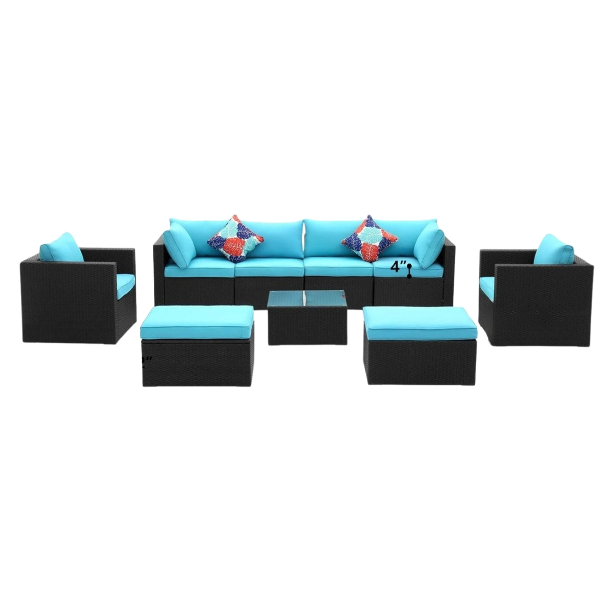 6-Piece Outdoor Conversation Set (Black/Sky-Blue)