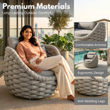 Outdoor Rope 5-Seater Sofa Set with Glass Top Center Table (Grey)