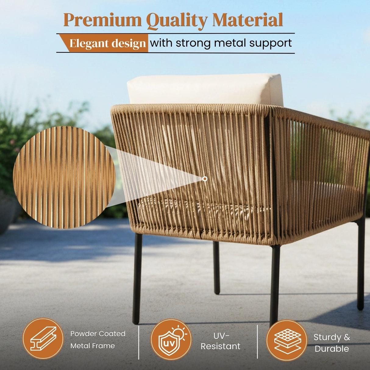 Outdoor Rope Patio Set with Glass Top Table