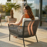 4-Piece Outdoor Rope Patio Furniture Set with Glass Top Table (Grey & Off-White)