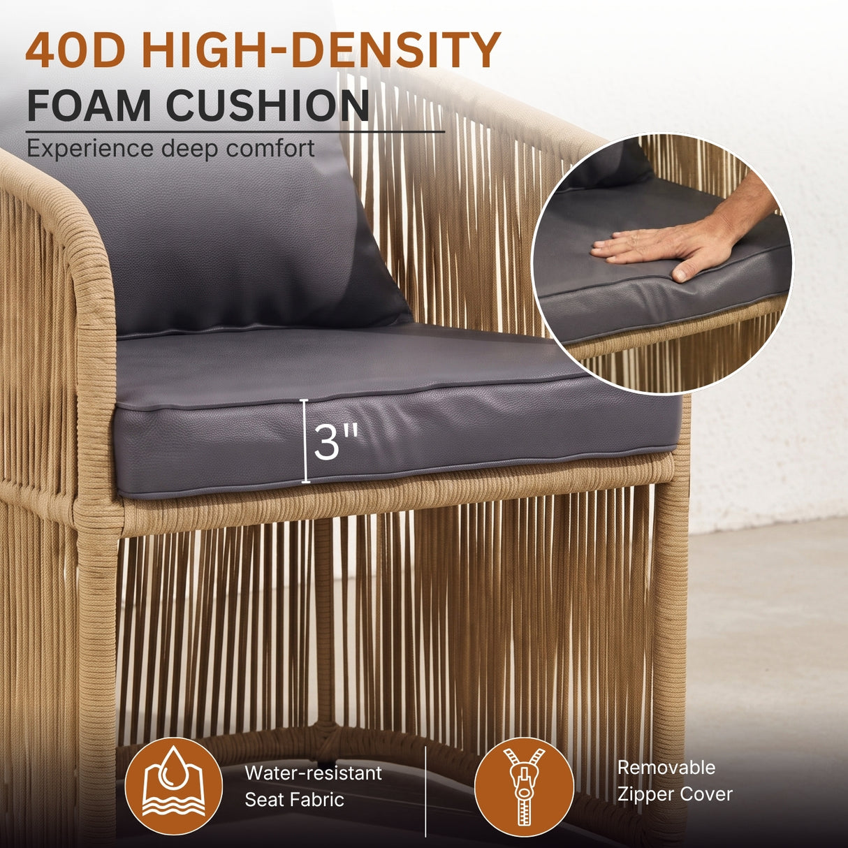 Outdoor 5 Piece Rope Patio Chair Ottoman Set (Beige & Dark Grey)