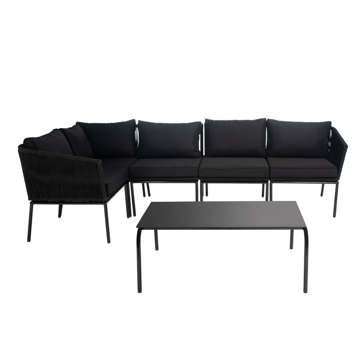 Outdoor Black Rope L-Shape All Weather Sectional Sofa Set