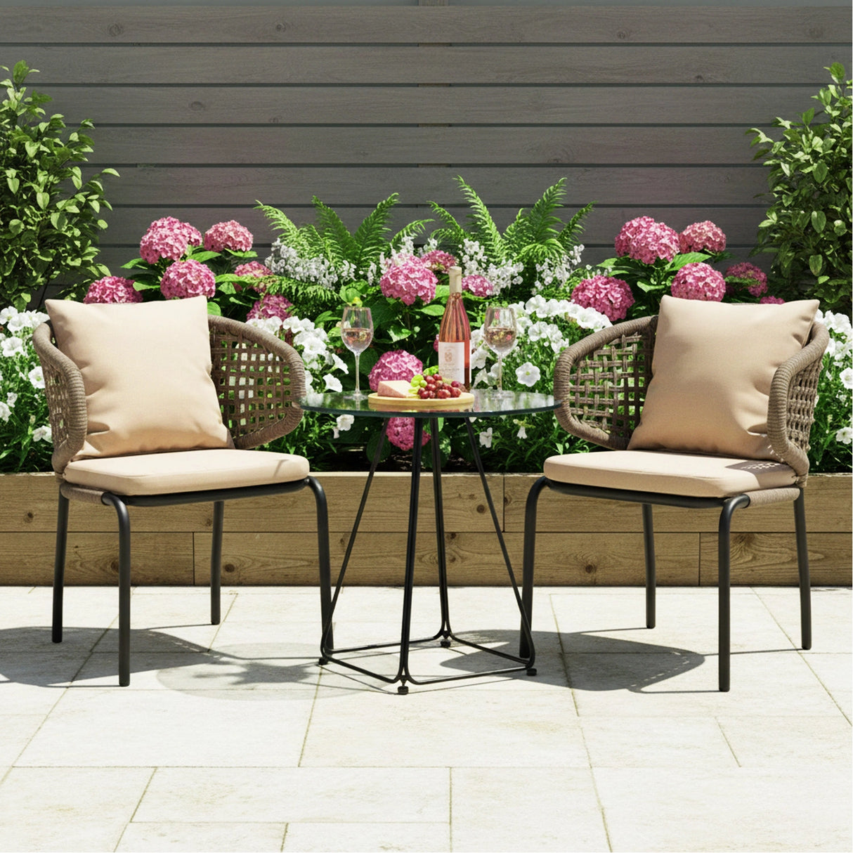 3-Piece Outdoor Rope Conversation Set (Beige & Cream)