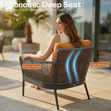 4-Piece Outdoor Rope Patio Furniture Set with Glass Top Table (Grey & Orange)