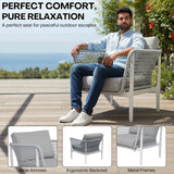 Outdoor Rope 5-Seater  Sofa Set With Glass Top Table (Grey)